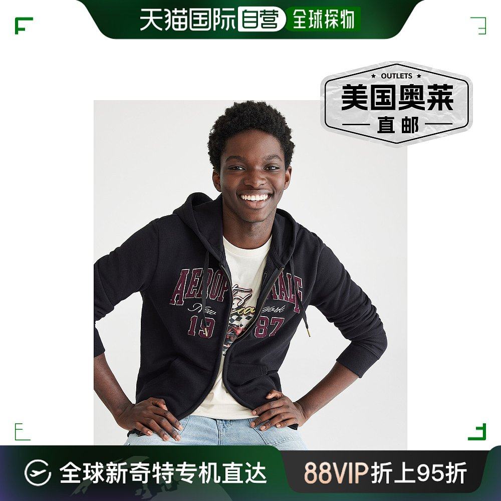 aeropostale 1987 heritage 全拉链连帽衫 - 黑色 7 【美国奥莱】