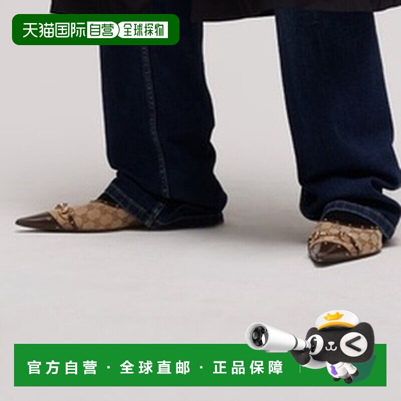 自营欧洲直邮GUCCI古驰 男士沙色棕色GG帆布铆钉尖头乐福鞋男鞋