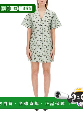 香港直邮GANNI 女士连衣裙 F9418073 AW2024 灰色 V领短袖连衣裙