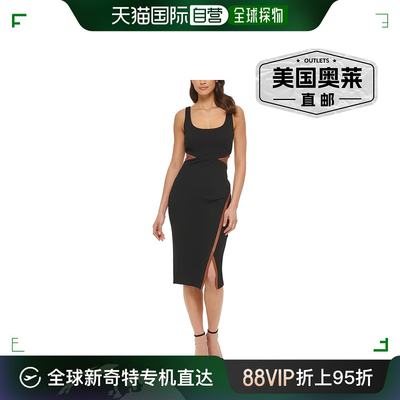 guess女士 Faux Leather Trim Cut Out Bodycon Dress black/cogn