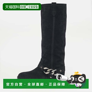 自营Casadei Black Suede Chain Detail Knee Length Boots - bla