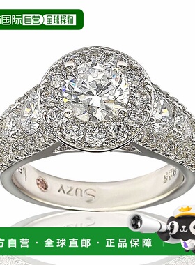 自营 Suzy Levian 新娘纯银白色立方氧化锆订婚戒指 - 白色 美国