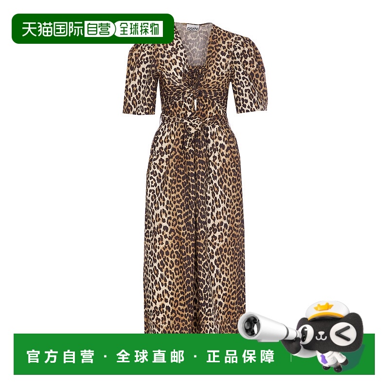 1h可退 香港直邮GANNI 女士连衣裙 W0373943 SS2025 黄色豹纹精致