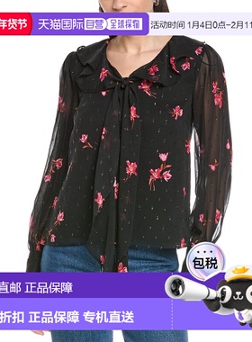 自营CeCe Ruffle Tie V-Neck Top - Black 上衣美国直发奥莱