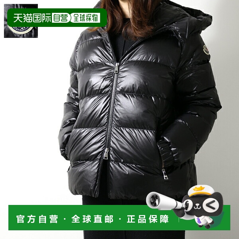 日本直邮MONCLER BIRON 女士尼龙连帽羽绒服带徽标贴片短款1A0009