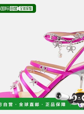 自营Mach & Mach Pink Satin Crystal Bow Camille Sandals - pin