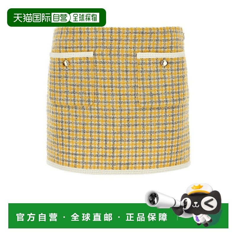 香港直邮Miu Miu 缪缪 女士 圈圈布格紋高腰迷你半身裙 MG2054S23