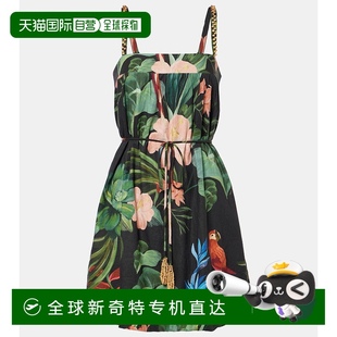 女士 1h可退 RIO 香港直邮潮奢 印花亚麻混纺迷你连衣裙 FARM