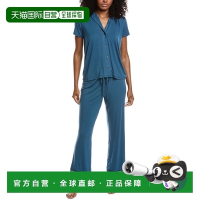 自营Natori 2pc Feathers Essentials Notch Pajama Set - blue