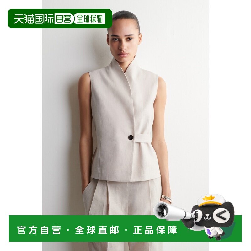 自营欧洲直邮COS 女士浅米色亚麻青果领马甲背心女装图片