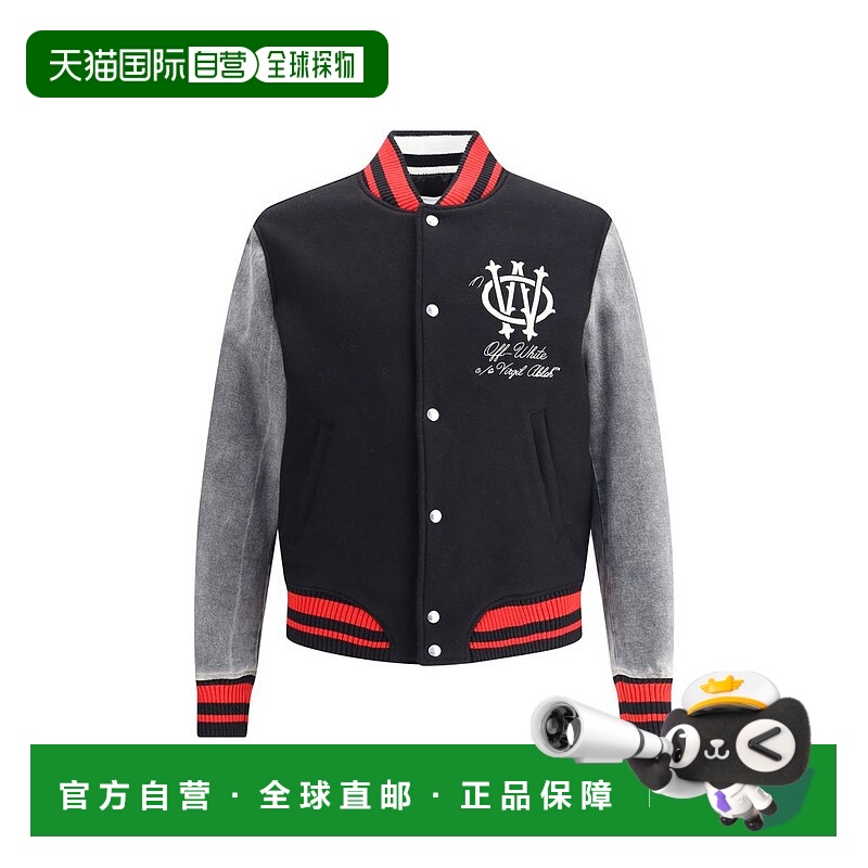 自营off-whiteOff- Gothic OW Wool Varsity Men's Jacket - blac