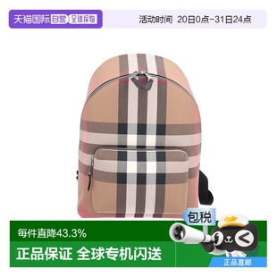 博柏利Jeff經(jīng)典 歐洲直郵BURBERRY 格紋帆布拼牛皮休閑商務(wù)雙肩包