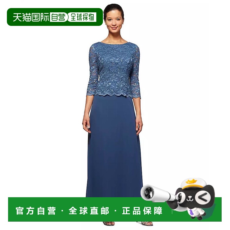 1h可退 【美国直邮】alex evenings 女士 连衣裙长袖蕾丝紧身礼服