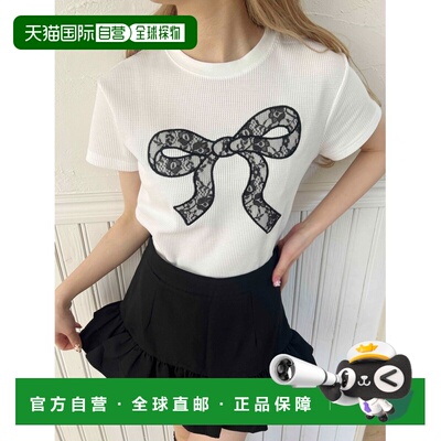 1h可退 日本直邮PHILLY女士蕾丝蝴蝶结拼接宽松T恤 PWC25SS070