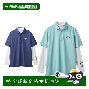 和长袖 Polo 衫 C251 内搭 男士 日本直邮Callaway 条纹印花网眼短袖