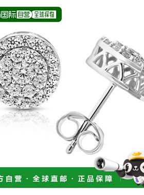 自营 vir jewels1 cttw 0.925 纯银镀铑圆形钻石耳钉 美国奥莱直