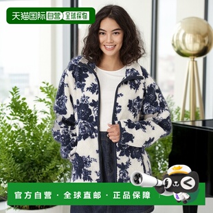 1h可退 香港直邮ASOS 女士 borg 长拉链抓绒奶油色花朵设计卫衣()