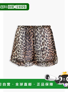 香港直邮潮奢 GANNI 甘尼 女士 豹纹绉纱短裤 F97736560943LEOPAR