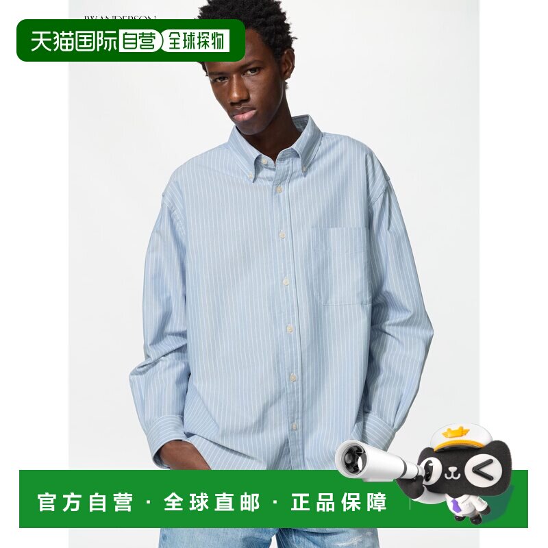 日潮跑腿UNIQLO优衣库 牛津布大号衬衫条纹/男装女装四季新款4887图片