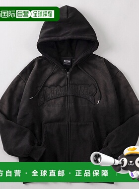 1h可退 日本直邮THRASHER男女同款褪色刺绣加绒连帽拉链外套 TH26