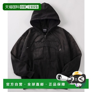 1h可退 日本直邮THRASHER男女同款褪色刺绣加绒连帽拉链外套 TH26