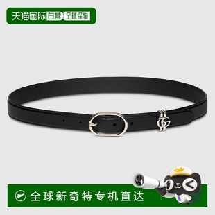 欧洲直邮Gucci古驰女士黑色皮革椭圆形带扣腰带