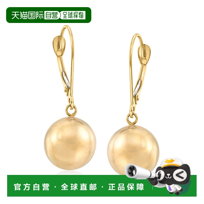 自营 Ross-Simons 14kt 黄金 10 毫米珠子吊式耳环 - 黄色 美国奥