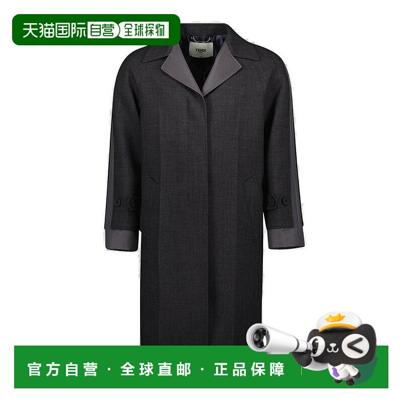 1h可退 香港直邮Fendi 芬迪 女士 翻领插肩袖大衣外套 FF6027ASZ1