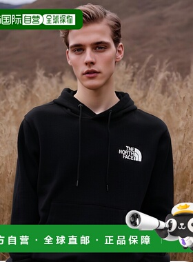 日本直邮北面 男士海外款黑色带帽 NSE 图案套头衫 方块 logo 背