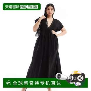 Curve 女士 ASOS 刺繡中長連衣裙 黑色 設(shè)計V領(lǐng)短袖 香港直郵潮奢