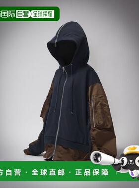 1h可退 日本直邮HARE 男女同款 MA-1拼接半拉链连帽衫 立体廓形街