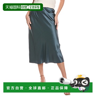 美国直发奥莱 绿色半身裙 自营EILEEN FISHER小斜丝混纺迷笛裙