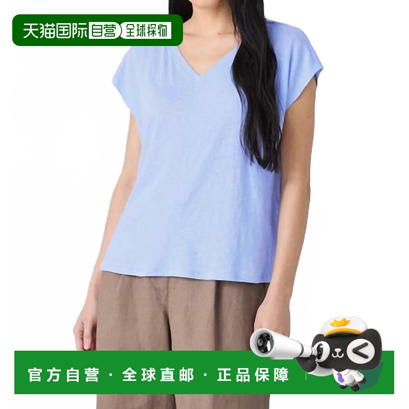 自营eileen fisher有机亚麻针织V领喇叭花T恤 美国奥莱直发