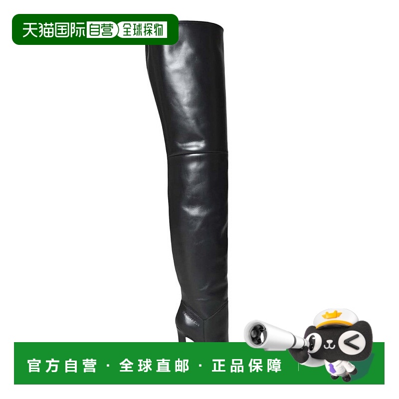 自营dsquared2Over-The-Knee Black Leather Boots With Block He