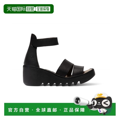 自营 Fly London女式BONO290FLY银色黑色Idra皮革凉鞋Espadrile楔