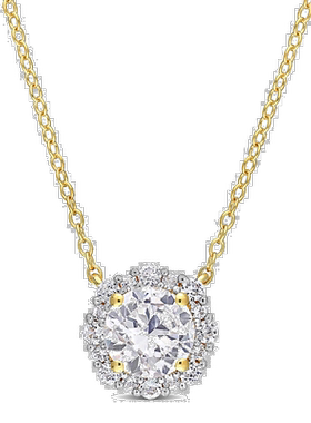 自营 mimi & max1 7/8 CT TGW 创造白色蓝宝石光环项链镀黄色纯银