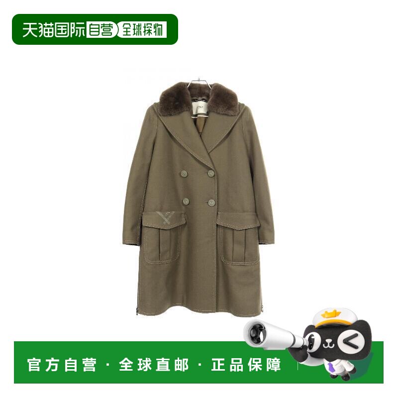 日本直邮中古Fendi芬迪女A级95新pea coat海军大衣羊毛外套浅褐色
