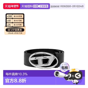 香港直邮DIESEL/迪赛 男女同款银色徽标皮质腰带 牛皮休闲皮带