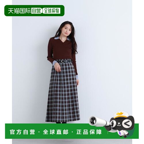 1h可退 日本直邮NATURAL BEAUTY BASIC 格纹百褶裙配腰带长裙