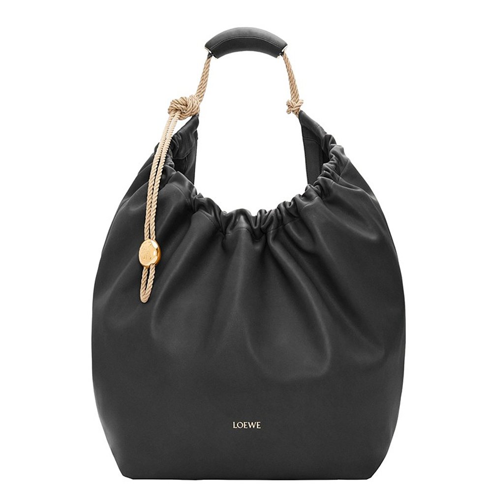 LOEWE罗意威24新款 女士黑色小牛皮内含拉链口袋手提包