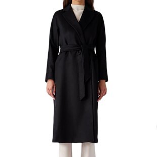 MaxMara/麦丝玛拉 女士黑色初剪羊毛系带中款大衣