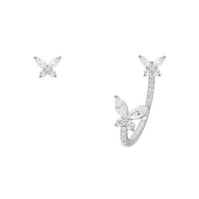 香港直邮APMMonaco不对称蝴蝶耳钉女银简约设计感耳饰女生礼物