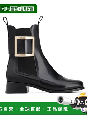 香港直邮Roger Vivier 黑色Tres Vivier 金属扣切尔西靴子 RVW635