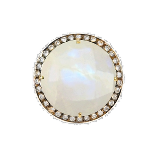 自营 liv oliver18k 金月光石和方晶锆石个性戒指 - 金 美国奥莱