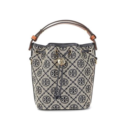 香港直邮TORY BURCH汤丽柏琦T Monogram提花图案抽带开合水桶包