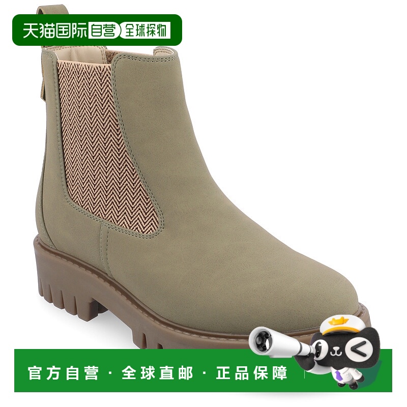 自营 Journee Collection中宽女式Alara Chelsea拉式短靴-绿色 美