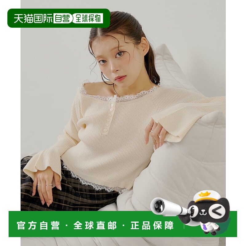 1h可退 日本直邮Chico 女装 针织衫 荷叶边短袖 优雅蕾丝拼接 CHZ