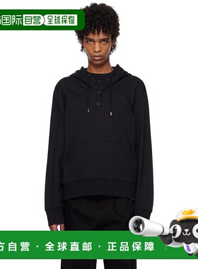 1h可退 香港直邮潮奢 Courreges 男士 黑色纽扣连帽衫 125JHO037J