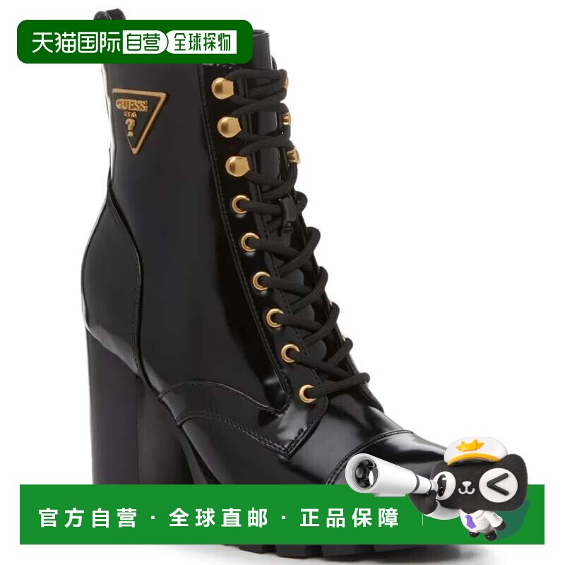 自营Guess Neadyn Boots Women's Black Lace Up Block Heel Moto图片