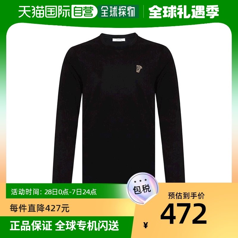 香港直发Versace范思哲男士黑色T恤圆领长袖简约徽标时尚休闲百搭